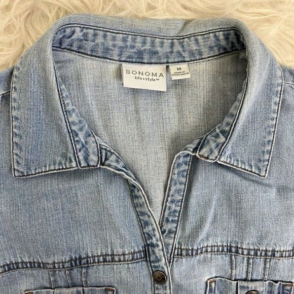 Sonoma Womens Western Grunge Denim Snap Button Up Sleeveless Blouse Size Medium - Picture 3 of 10